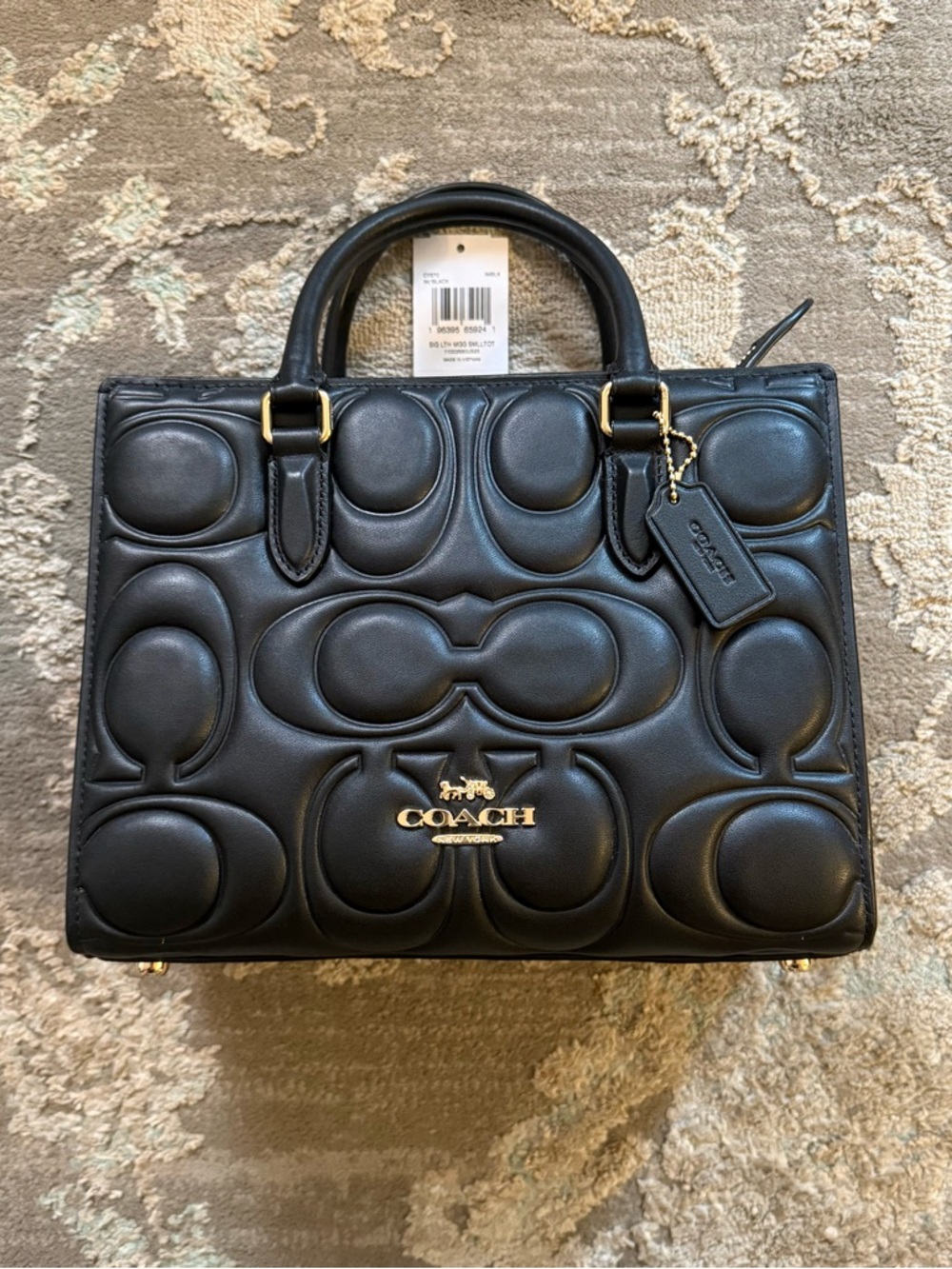COACH Maggie Small Tote Bag in Signature Leather - Black with Gold Hardware